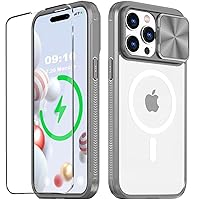 Compatible with iPhone 15 Pro Titanium Clear MagSafe Case with Slide Camera Cover,[Action Button Access] [Strong Magnets][Anti Yellow] Shockproof with 1 Screen Protector 6.1