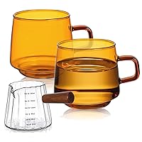 Joeyan Amber Glass Coffee Mugs 10 oz Glass Stackable Coffee Cups with Handle and 6 oz Glass Borosilicate Measuring Cups for Coffee Milk Cappuccino Latte Tea Espresso,Set of 3