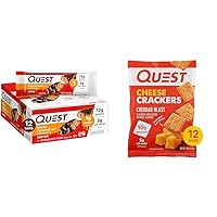 Quest Candy Bars Gooey Caramel with Peanuts (12 Bars) and Quest Cheese Crackers, Cheddar Blast, High Protein, 12 Count
