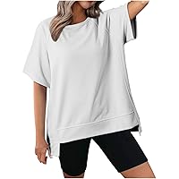 Oversized T Shirts for Women Summer Casual Crew Neck Short Sleeve Tops Lightweight Loose High Low Blouse Pullover