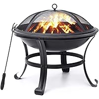 Fire Pit for Outside Outdoor Wood Burning Firepit 22 inch Small Bonfire Pit BBQ Grill Pit Bowl with Spark Screen,Log Grate,Poker for Patio Camping Backyard Deck Picnic Porch