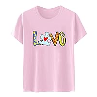 Womens Short Sleeve Love Letter Shirts 2024 Autism Awareness Tops Puzzle Love Graphic Autism Support Tee Blouses