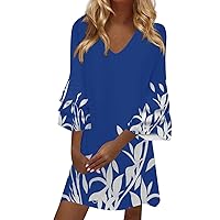 Summer Dresses for Women 2024 Casual Floral Print Batwing Sleeve Boho Mini Dress Trendy Loose V Neck Short Beach Dress