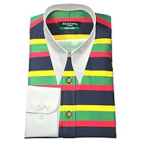 John Clothier Horizontal Multicolor Stripes Spear Collar Men's Dagger Mod Fashion Dress Shirt