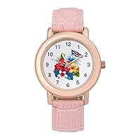 Aloha Hawaiian Flower Puerto Rico Flag Women's Watches Classic Quartz Watch with Leather Strap Easy to Read Wrist Watch