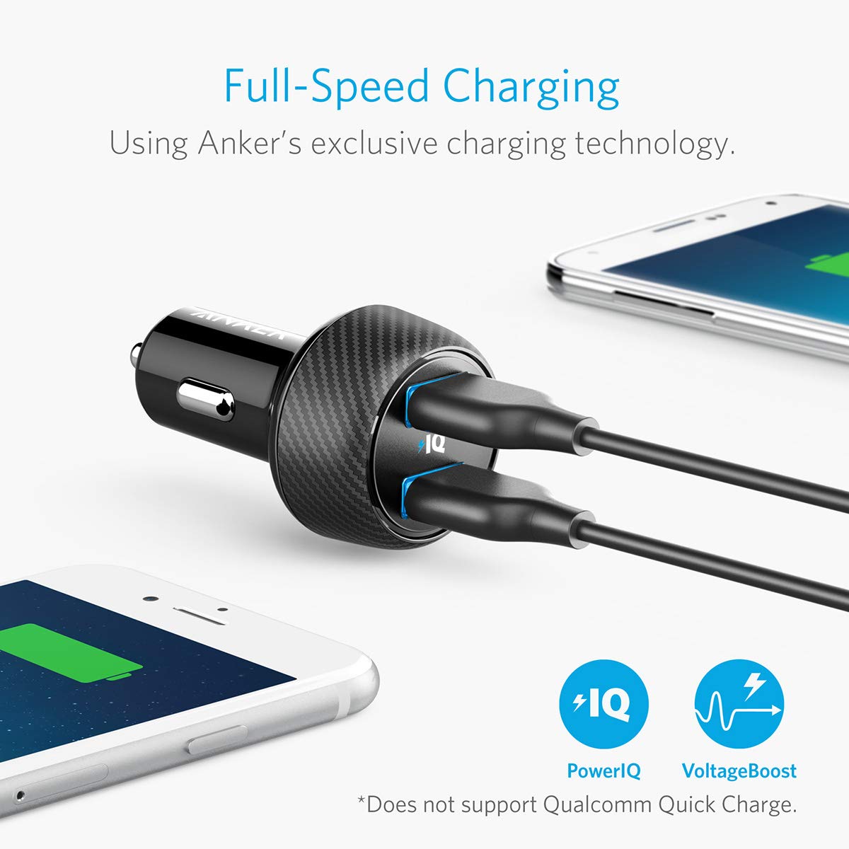 Anker 24W 4.8A Car Charger, 2-Port Ultra-Compact PowerDrive 2 Elite with PowerIQ Technology and LED for iPhone XS/Max/XR/X/8/7/6/Plus, iPad Pro/Air/Mini, Galaxy Note/S Series, LG, Nexus, HTC, and More