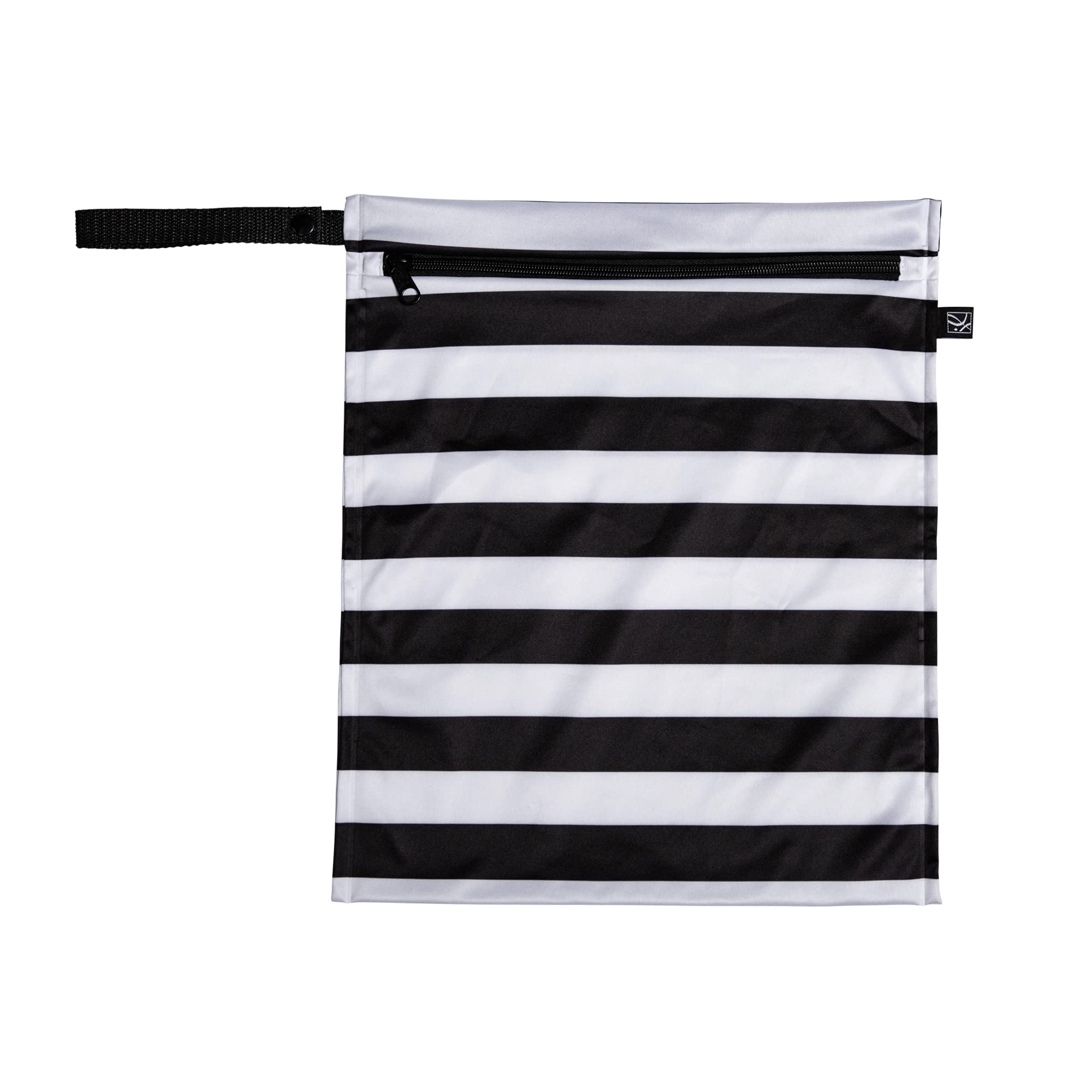 J.L. Childress Wet-to-Go Portable Wet and Dry Bags, Waterproof and Leakproof, Machine-Washable, Reusable for Cloth Diapers, Wet Clothes, Swimsuits, and More. 2 Pack, Black/White Stripe (1162)