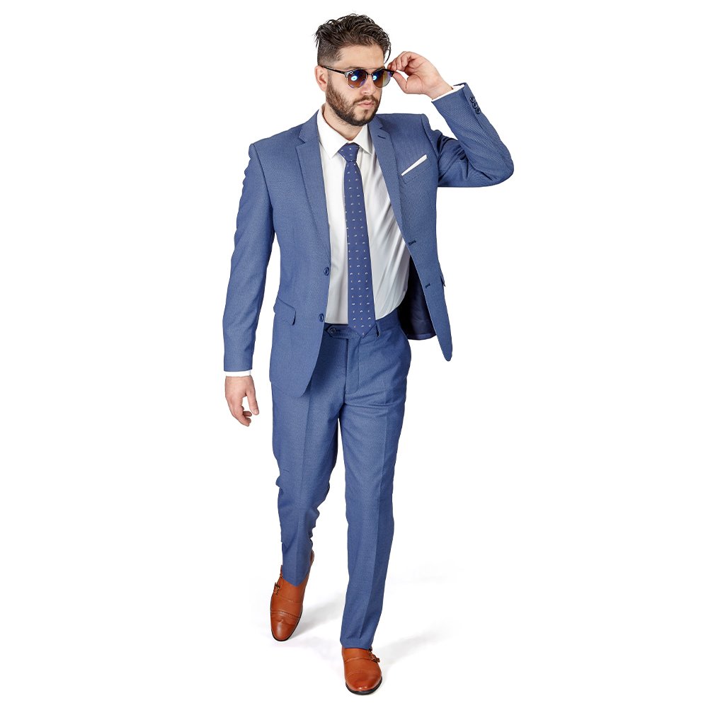 Slim Fit Men Suit Micro Textured Weave 2 Button Notch Collar AZAR 11812