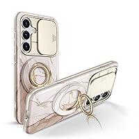GVIEWIN Bundle - Compatible with Samsung Galaxy S24 Case with Slide Camera Cover (Shweta/Beige) + Magnetic Phone Ring Holder (Shweta)