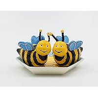 2-Inch Ceramic Bee Salt and Pepper with Honeycombed Tray, Yellow