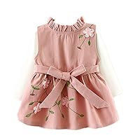 Little Girls Bowknot Floral Printed Dress with Long Sleeve Shirt