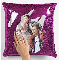 Custom Photo Sequin Pillow Covers | Personalized Reversible Throw Pillowcase for Christmas, Birthday, or Any Occasion | Perfect Home Decor Gift for Him or Her (Purple)