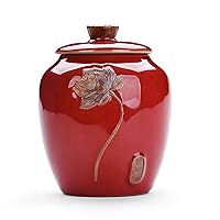 Chinese Style Lotus Porcelain Tea Canister Jar Ceramics Food Storage Caddy Tins Cans for Kitchen Spice Tea Coffee Condiment,Red