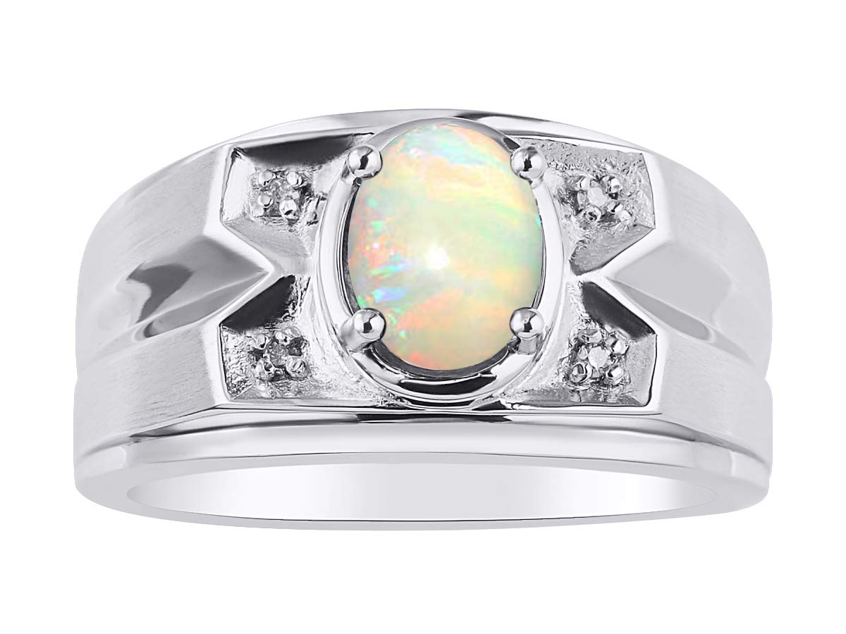 Rylos Mens Rings Sterling Silver Rings Classic Designer Style 8X6MM Oval Gemstone & Genuine Sparkling Diamond Ring Color Stone Birthstone Rings For Men, Men's Rings, Gold Rings Sizes 8,9,10,11,12,13