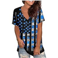 Women's Sexy V Neck T-Shirts Tops Patriotic American Flag Print Blouse Tops Oversized Flowy Casual Daily Tee Shirts