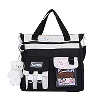 Kawaii Backpack,Cute Tote Bag,Aesthetic Shoulder Bag for Teen Girls,Crossbody Bag with Adorable Plush Pendants Black