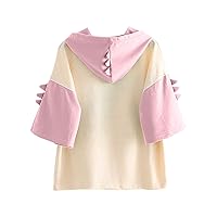 Casual Loose Color Block Half Sleeve Cute Cartoon Chick Hoodies Pullover Tops Hooded Sweatshirt ABDL