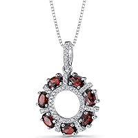 PEORA Garnet Pendant Necklace 925 Sterling Silver, Blooming Dahlia Design, Natural Gemstone Birthstone, 1.75 Carats total with 18 inch Chain