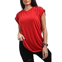 Fashion Star Women Short Turn Up Cap Sleeve Baggy Tshirt Top