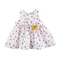 Christmas Smocked Dresses for Girls Skirt Dress Cherry Printed Dress Summer Princess Dress for Vacation Daily Wear Clothes