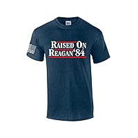 Reagan Bush 1984 Raised On Reagan Campaign Mens Flag Sleeve T-Shirt