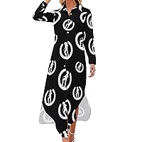 Cowgirl Horseshoe Casual Maxi Shirt Dresses for Women Long Sleeve Button Down Blouses