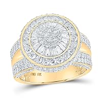 The Diamond Deal 10kt Yellow Gold Mens Baguette Diamond Circle Cluster Ring 3-1/3 Cttw