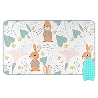 Cute Rabbit Flower Ironing Mat Portable Ironing Pad Blanket for Table Top Heat Resistant Ironing Board Cover with Silicone Pad for Washer Dryer Countertop Iron Board Alternative Cover, 47.2x27.6in
