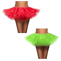 Simplicity 2 Pack Women's Classic 5 Layered LED Light Up Neon Tulle Tutu Skirt, Light up Tutu