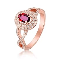 KnSam Real Gold Jewellery 18K Rose Gold 750 Rings for Women, Ruby Hollow Round Cross Oval Shape Solitaire Ring Engagement Rings Red Rose Gold, 18 carat (750) rose gold, Ruby