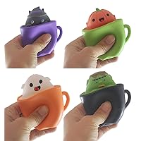 Set of 4 Halloween in a Cup - Surprise Character Pop Up Hide and Seek Fidget - Black Cat, Pumpkin, Frankenstein, Ghost - Small Novelty Toy Prize Gifts