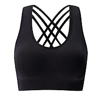Strappy Sports Bra for Women Criss-Cross Back High Impact Push Up Sports Bras Athletic Running Workout Bra Yoga Bras