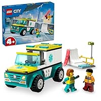 LEGO City Ambulance and Snowboard Vehicle Set for Kids, Ambulance Toy with Snowboarder and Ambulance Nurse Minifigures, Cute Gift for Boys and Girls from 4 Years 60403