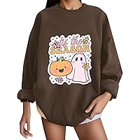 Halloween Womens Oversized Sweatshirts Fleece Crew Neck Pullover Hoodies Casual Comfy Fall Fashion Outfits Clothes