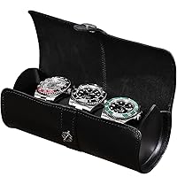Leather 3 Slots Watch Box Business Travel Case Watch Storage and Display Case for Men Women Portable Travel Jewelry Leather Watches Storage Case, Black