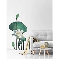 Murwall Lotus Floral Wall Decal Watercolor Water Lily Flower Wall Sticker White Lotus Removable Peel n Stick Chinese Home Decor Asian Cafe Design