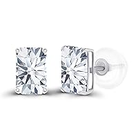Solid 14K Gold 6x4mm Emerald Cut Genuine Birthstone Stud Earrings For Women | Hypoallergenic Studs | Natural or Created Gemstone Stud Earrings For Women and Girls