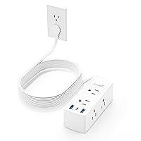 Flat Extension Cord 25ft, Olcorife Flat Plug Power Strip with 6 Outlets 3 USB Ports(1 USB C), 3-Side Outlet Extender Surge Protector for Home Office Dorm Room Essentials, White