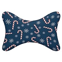 Christmas Candy Canes and Snowflakes Dog Bone Shaped Car Neck Pillow Cervical Pillows for Car Truck Driving Comfort Headrest Pillow Set of 2