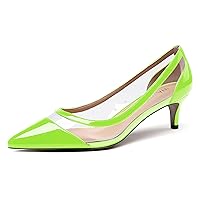 WAYDERNS Women's Slip On Pointed Toe Patent Transparent Clear PVC Solid Kitten Low Heel Pumps Shoes 2 Inch