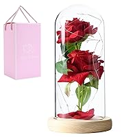 Rose Flower Gifts for Women,Preserved Rose Flower in Glass, Preserved Rose in Dome, Light Up Preserved Flowers Red Romantic Valentines Day Gifts for Girlfriend