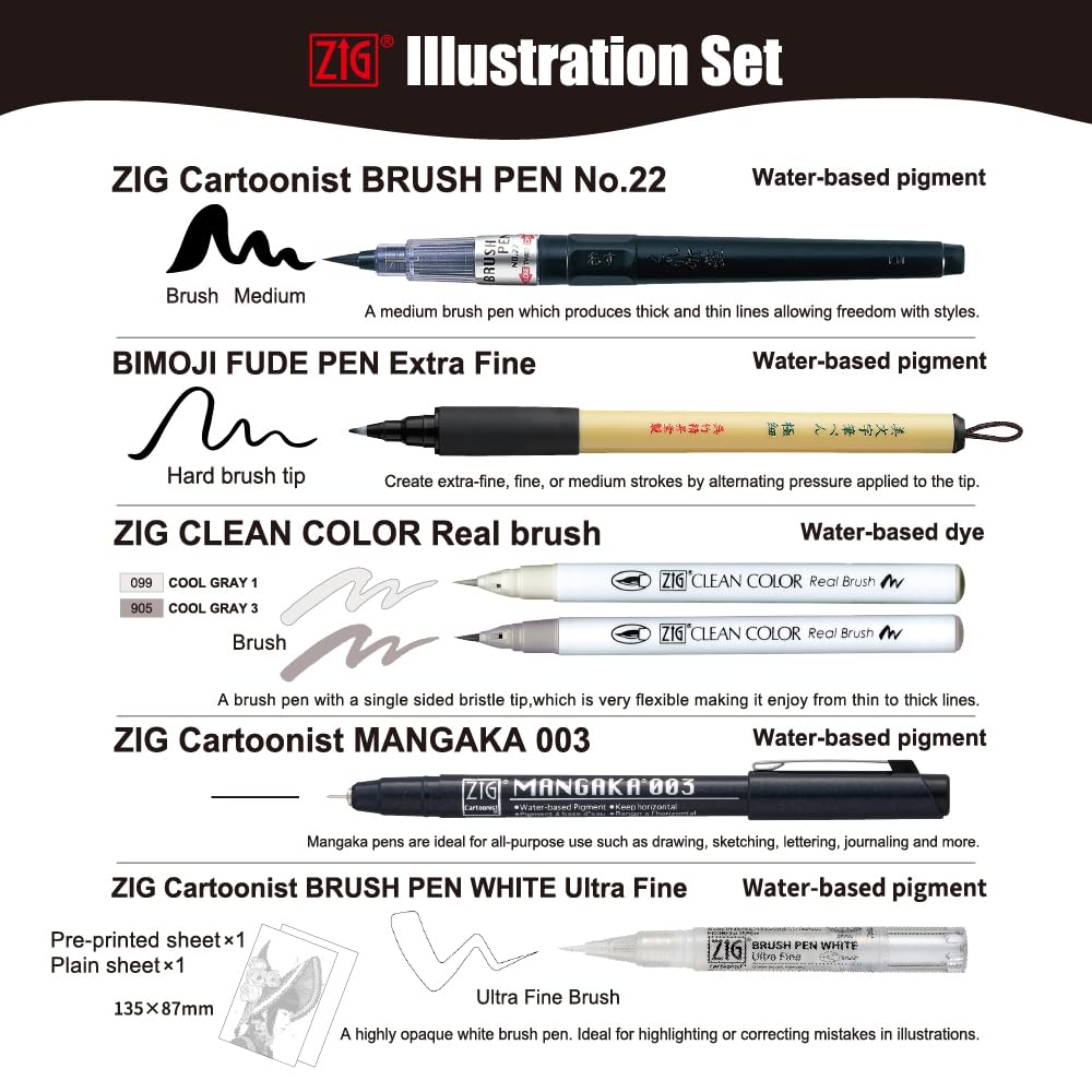 Kuretake Zig Inktober Special Set, Illustration Set for Manga Drawing, Lettering and Calligraphy, Professional Artist Quality, Made in Japan