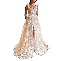 Lace Applique Wedding Dresses for Bride Long Tulle Flower Beach Wedding Dresses Bridal Gowns for Women