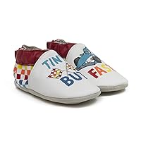 Robeez Baby Boy Anti-Slip Soft Sole Shoes (Infant/Toddler) - Tiny but Fast White Pattern - 12-18 Months