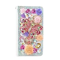 Crystal Wallet Phone Case Compatible with Samsung Galaxy A71 5G - Butterfly Flowers - Colorful - 3D Handmade Glitter Bling Leather Cover with Screen Protector & Beaded Phone Lanyard