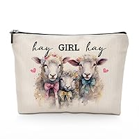Funny Hay Girl Sheep Gifts for Sheep Lovers Sheep Decor Western Sheep Makeup Bag Western Cowgirl Gifts for Women Cosmetic Bag Graduation Birthday Gifts for Girls Sister Bestie Friend Mom