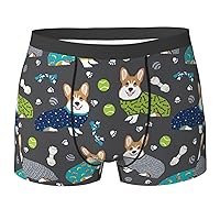 Wearing Clothes Corgi Dogs Print Men's Boxer Briefs Underwear Trunks Stretch Athletic Underwear for Moisture Wicking