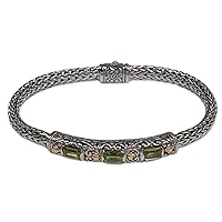 NOVICA Handmade 18k Gold Accent Peridot Braided Bracelet .925 Sterling Silver with 18k Accents Green Pendant Indonesia Kale Gemstone Birthstone 'Bedugul Temple'