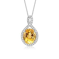 Rylos Sterling Silver Halo Designer Necklace: Gemstone & Diamond Pendant, 18