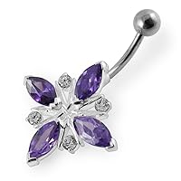 Fancy Tribal Cross 925 Sterling Silver with Stainless Steel Belly Button Navel Rings